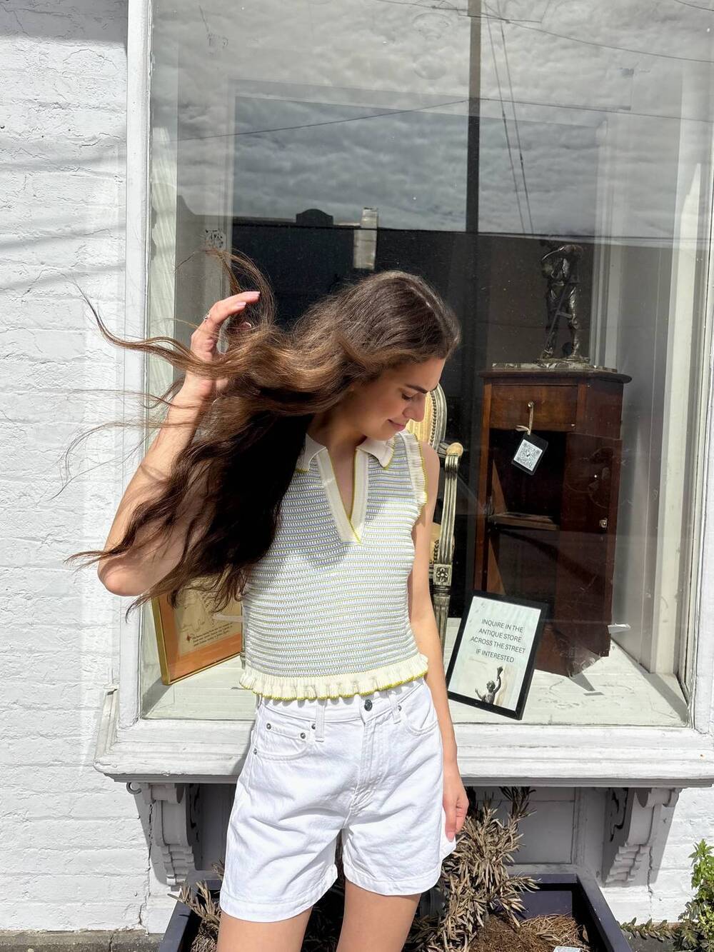 NEW CINQ A SEPT clem stripe tank in cream